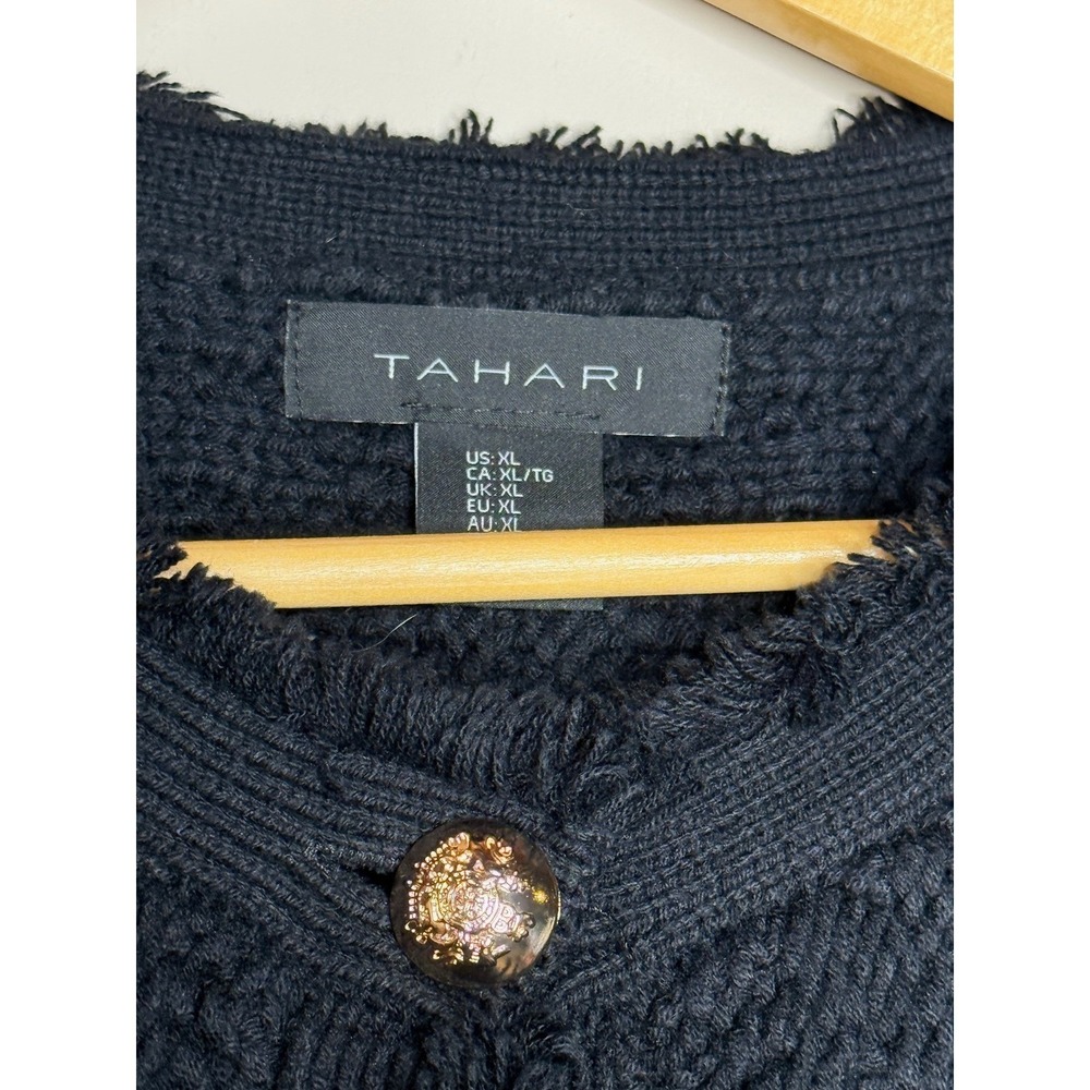 TTahari Black Textured Knit Cardigan Jacket Gold Crest Buttons Preppy - Picture 5 of 9